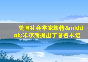 美国社会学家赖特·米尔斯提出了著名术语